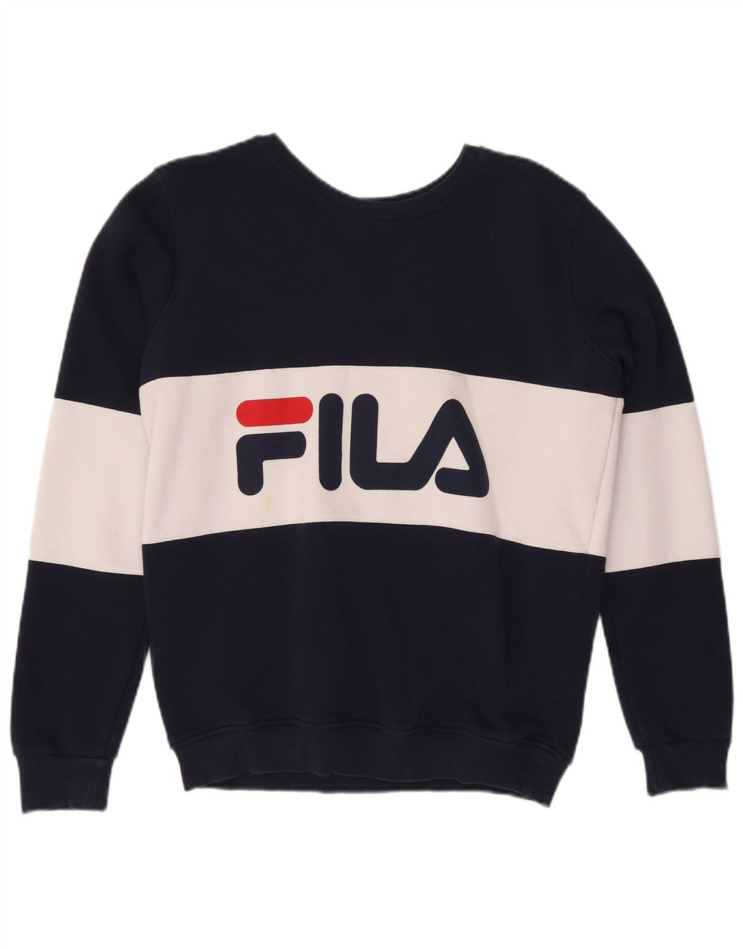 FILA Damen Grafik-Sweatshirt-Pullover UK 12 Medium Navy Blue Colourblock
