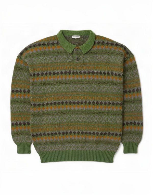 Vintage Herren Rollkragenpullover Pullover Mittelgrüne Fair-Isle-Wolle