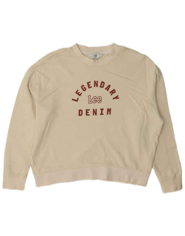 Lee Womens Graphic Relaxed Fit Sweatshirt Pullover UK 6 XS Off White Cotton