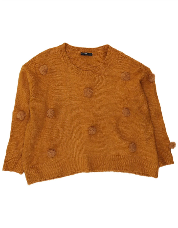 ZARA Womens Oversized Crew Neck Jumper Sweater UK 14 Medium Brown Acrylic