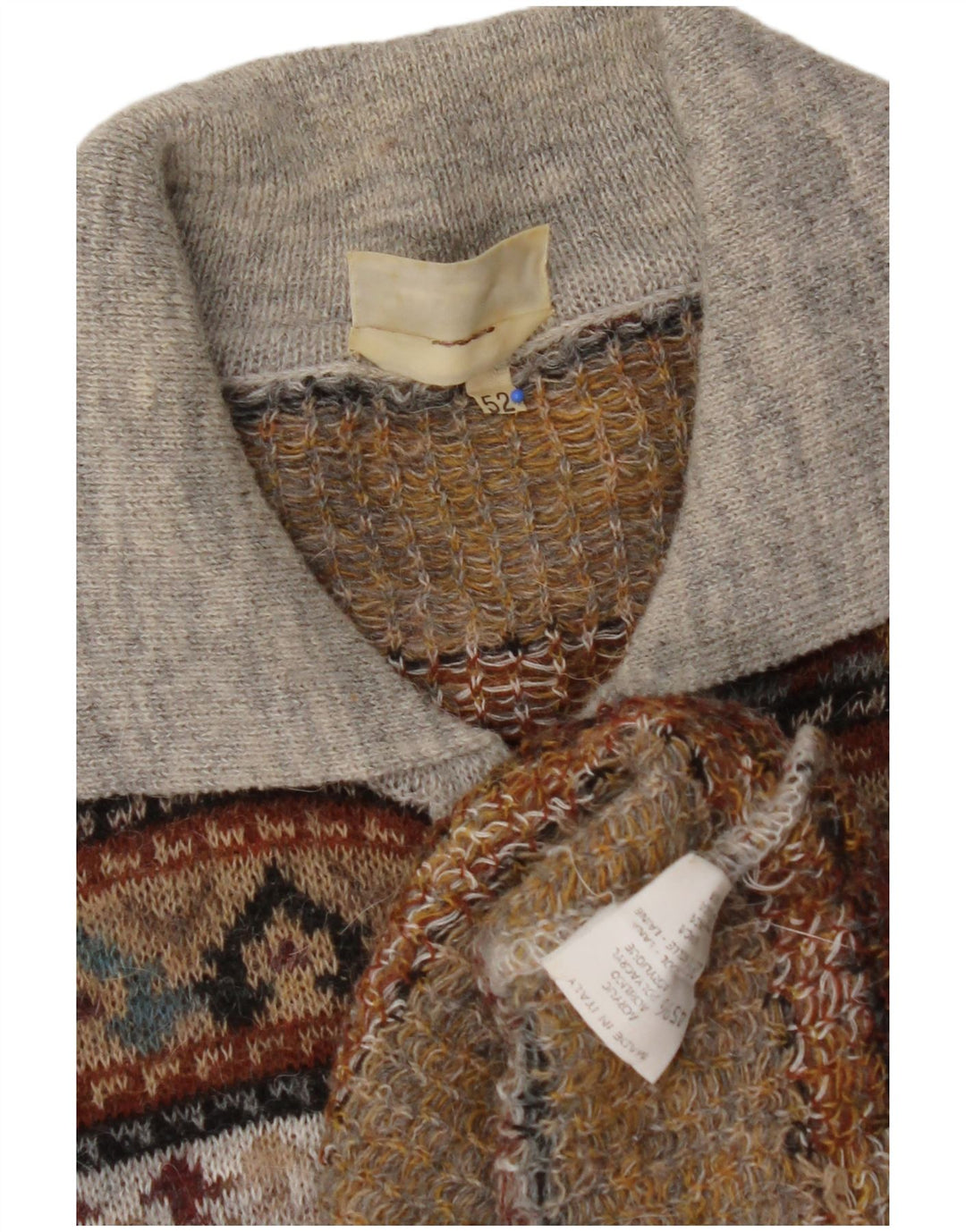 VINTAGE Herren-Pullover mit Rollkragen, IT 52, großes braunes Fair-Isle-Acryl