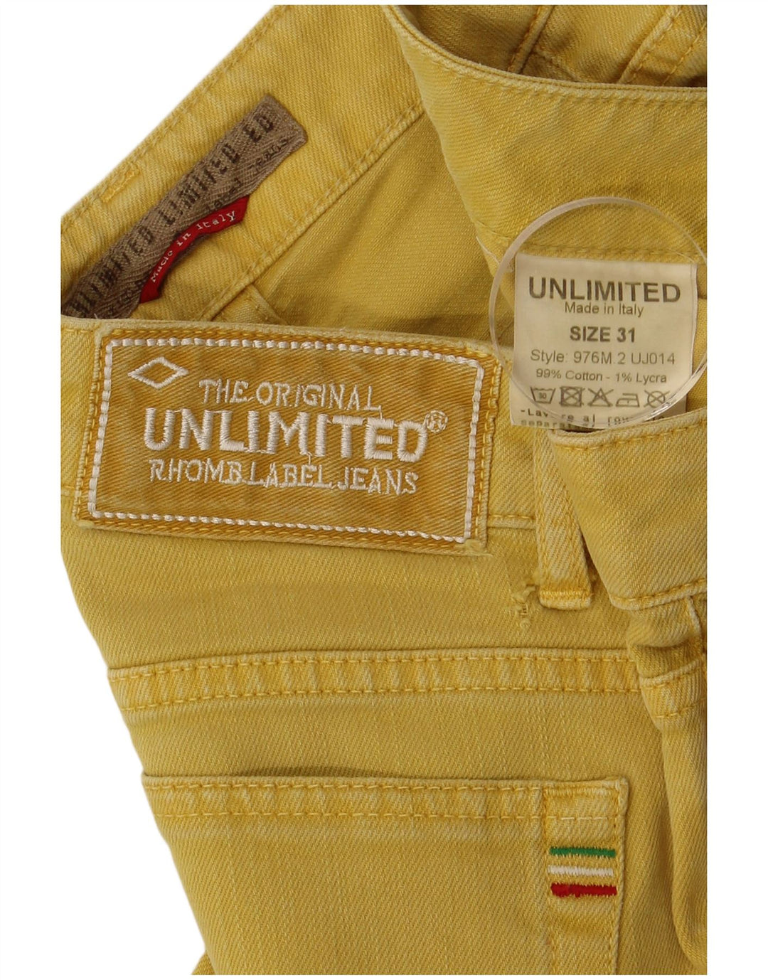 UNLIMITED Kurz geschnittene Herrenjeans, W31, L25, gelbe Baumwolle