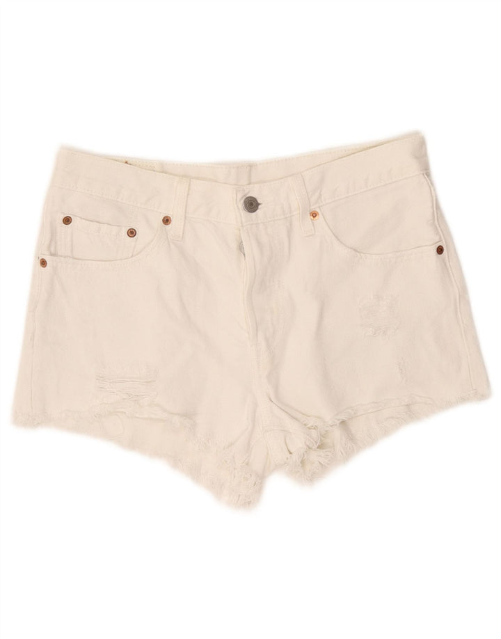 Levi's Damen 501 Distressed Denim Shorts W26 Small Weiße Baumwolle