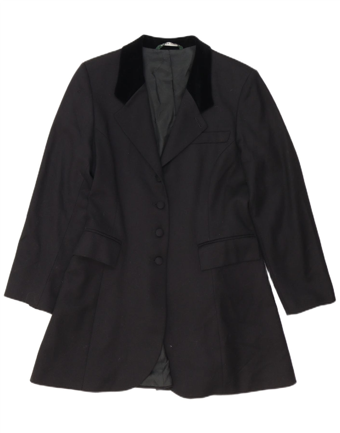 LAURA ASHLEY Damen Longline 4-Knopf-Blazerjacke UK 14 Große schwarze Wolle