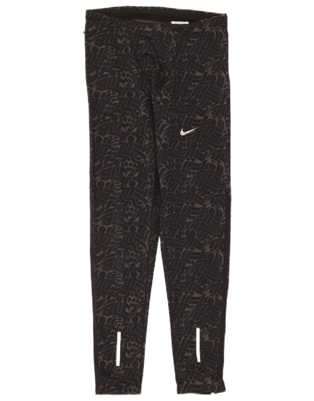 Nike Damen Dri Fit Leggings UK 14 Mittelschwarzes geometrisches Polyester