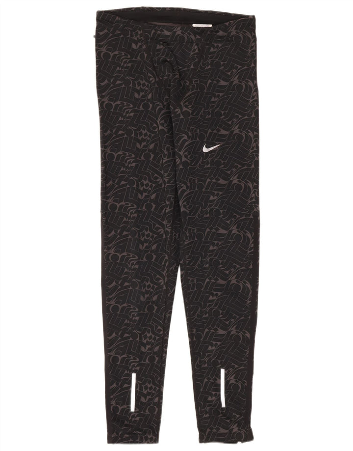 Nike Damen Dri Fit Leggings UK 14 Mittelschwarzes geometrisches Polyester