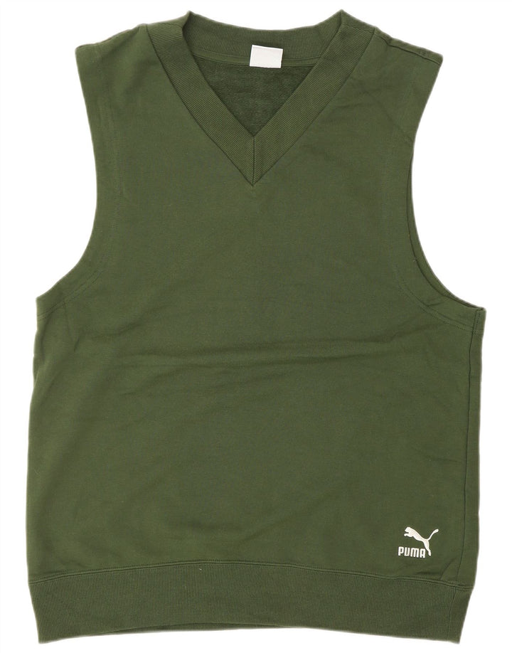 PUMA Herren ärmelloser Sweatshirt-Pullover, klein, grüne Baumwolle