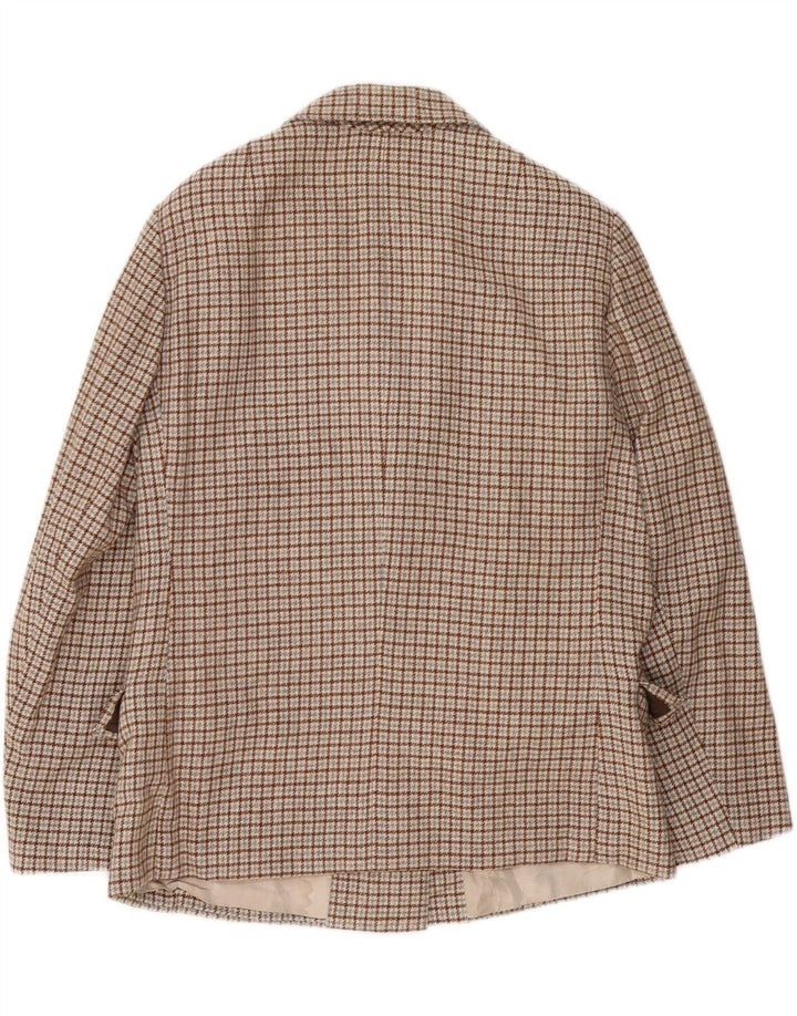 Vintage Damen 3-Knopf-Blazerjacke UK 16 Großer brauner Karo
