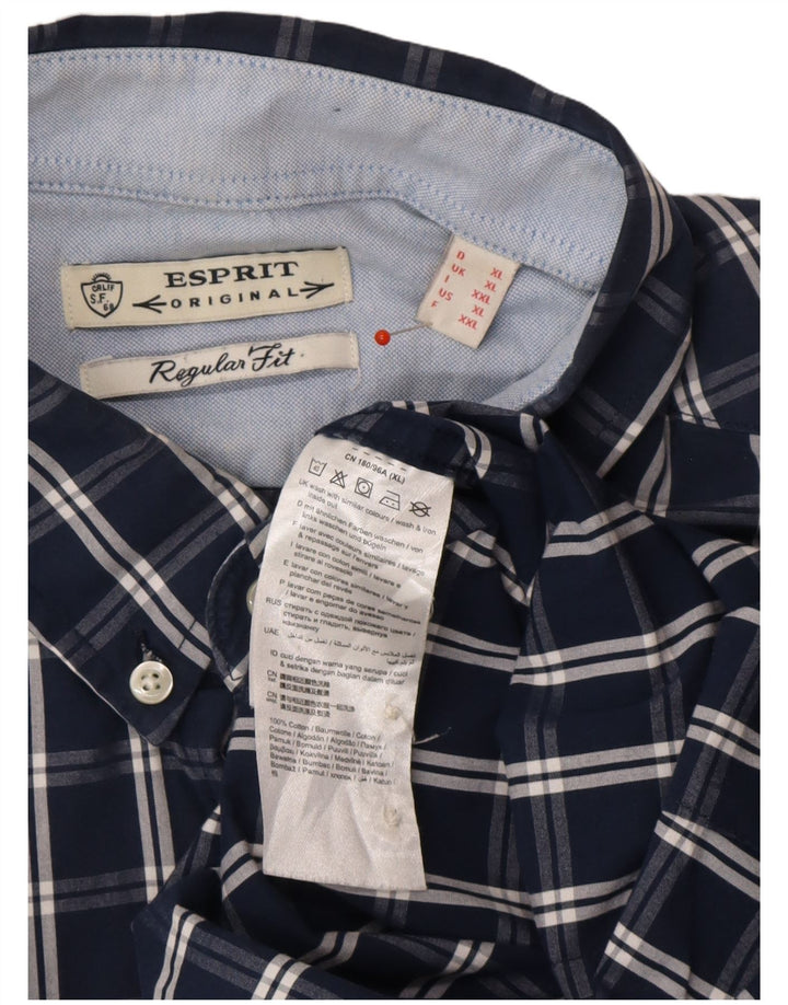 ESPRIT Herrenhemd XL, marineblau, kariert, Baumwolle