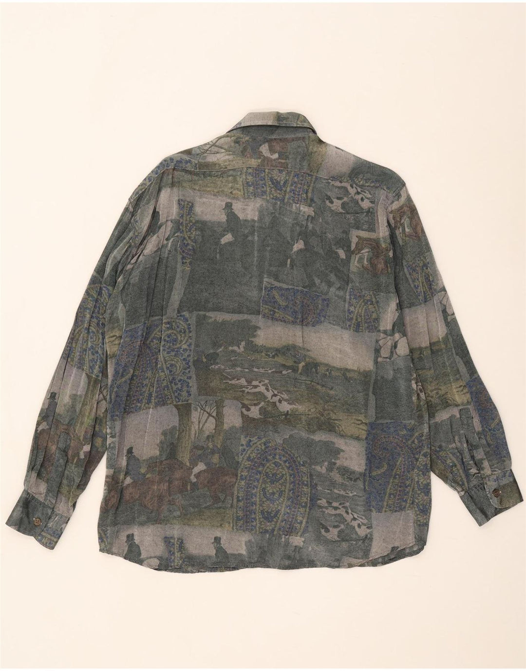 Vintage Herren-Hemd mit abstraktem Muster, mittelgroß, mehrfarbig, Rayon