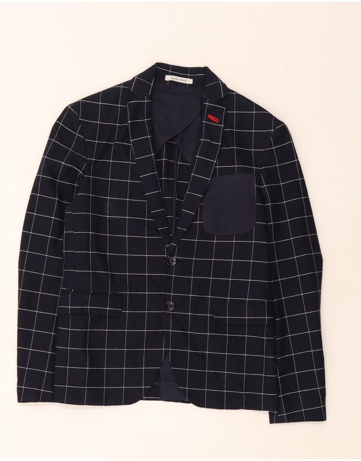 Zara Herren-Blazer mit 2 Knöpfen, EU 46, klein, marineblau, kariert, Baumwolle