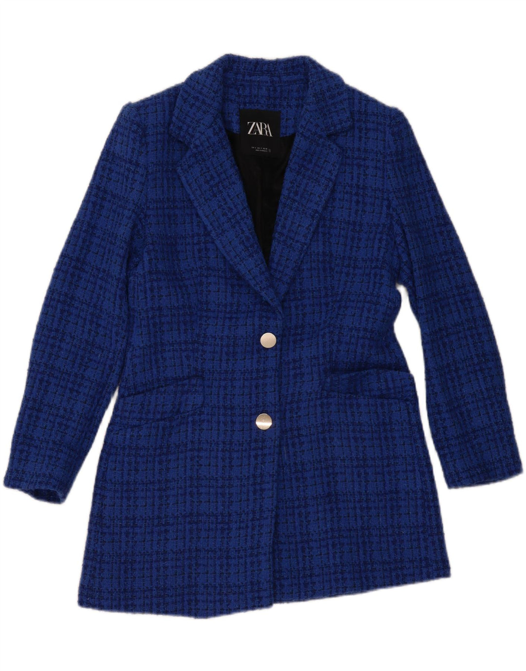 Zara Damen-Blazer mit 2 Knöpfen, Gr. 10, klein, blau kariert, Baumwolle