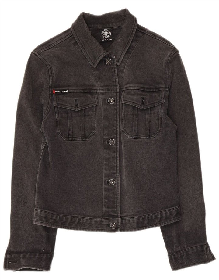 Dkny Womens Crop Denim Jacke UK 14 Große graue Baumwolle