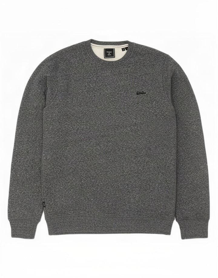 Superdry Herren-Sweatshirt-Pullover, große grau gefleckte Baumwolle