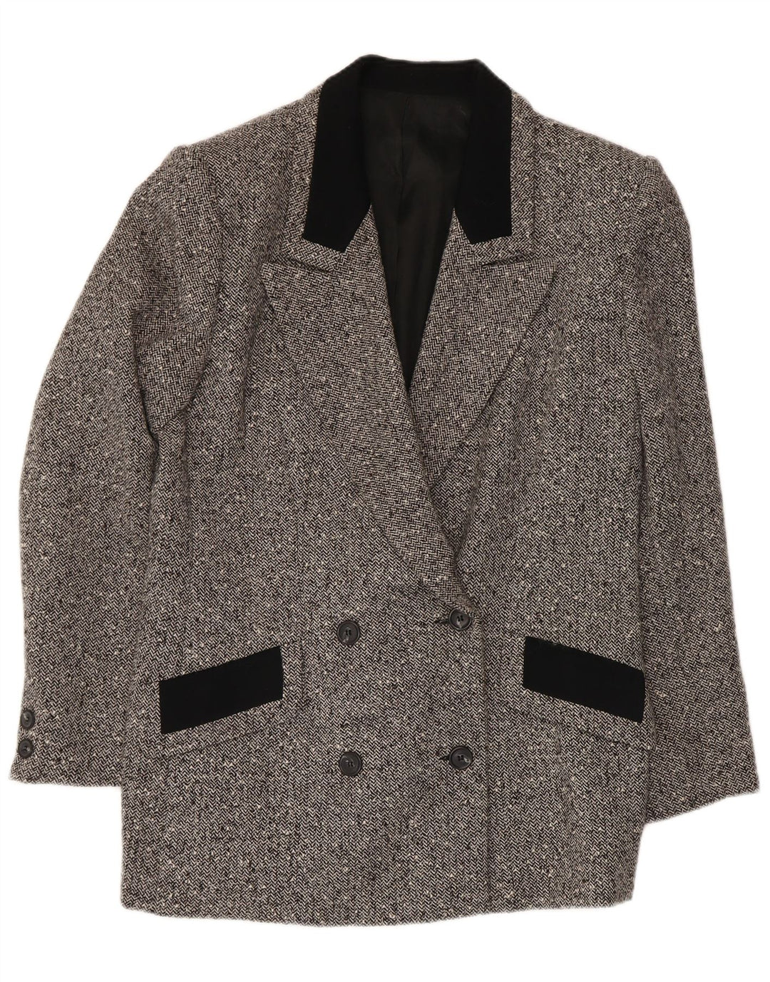 Vintage Damen Zweireiher Blazer Jacke IT 48 XL Grau Herringbone