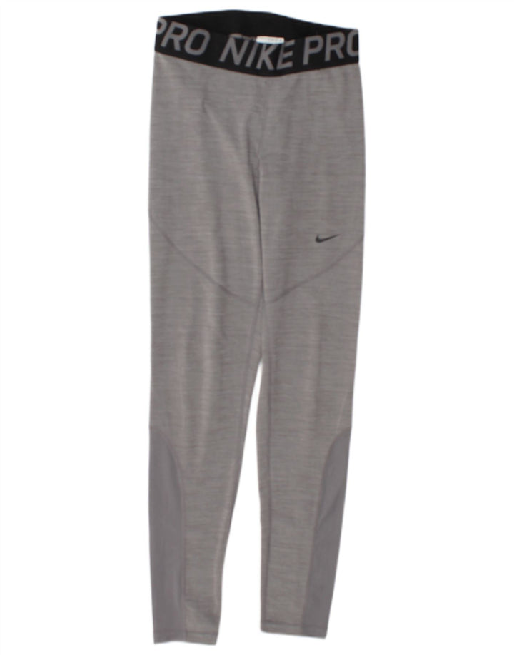 Nike Damen Dri Fit Graphic Leggings UK 12 Mittelgrau Farbblock