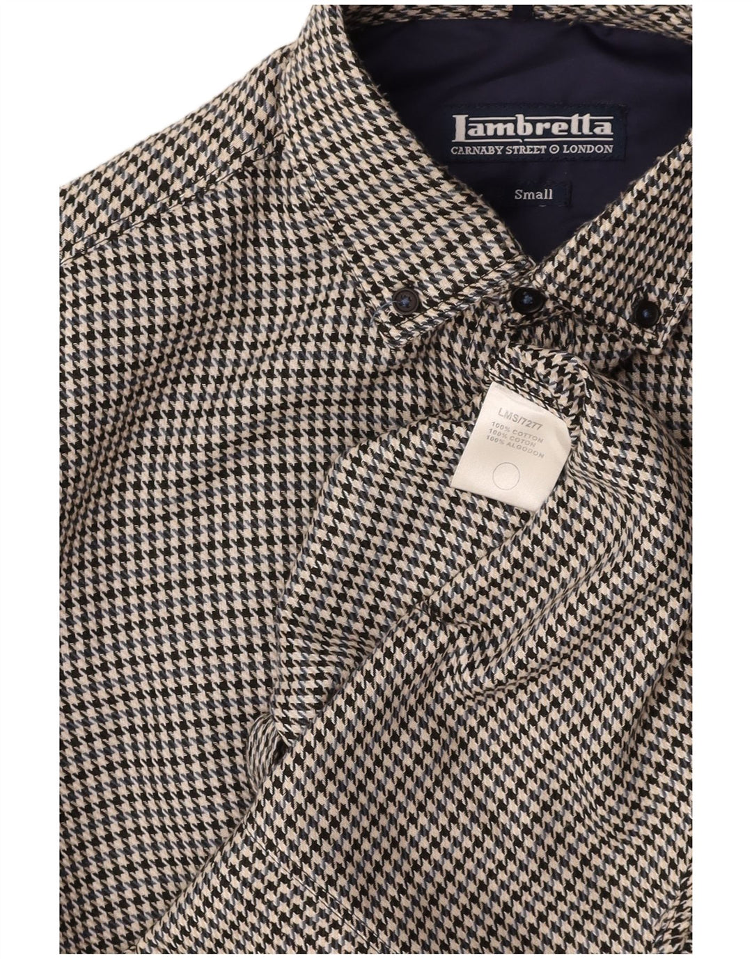 LAMBRETTA Herren-Flanellhemd, Größe S, schwarze Hahnentritt-Baumwolle