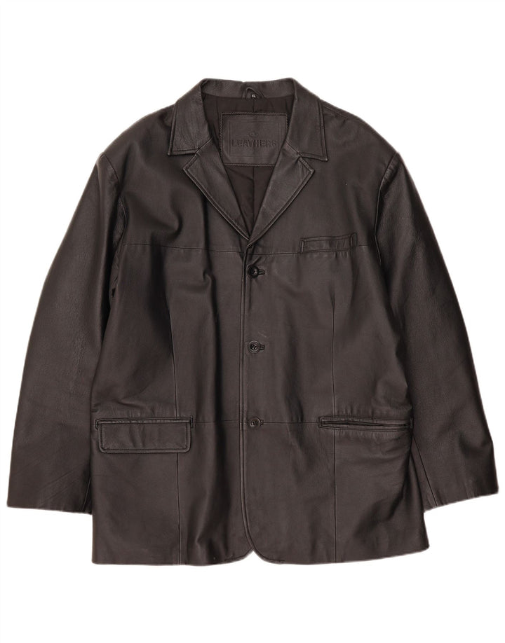 Vintage Herren 3 Knopf Leder Blazer Jacke UK 42 XL Schwarzes Leder