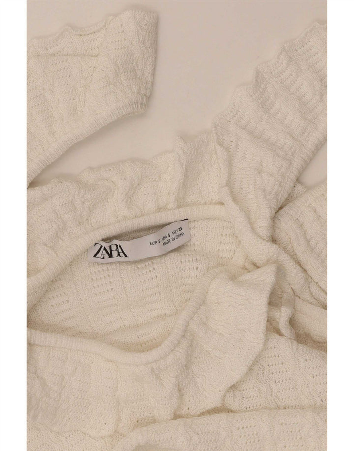 Zara Damen Crop Off Shoulder Top UK 8 Small Weiß
