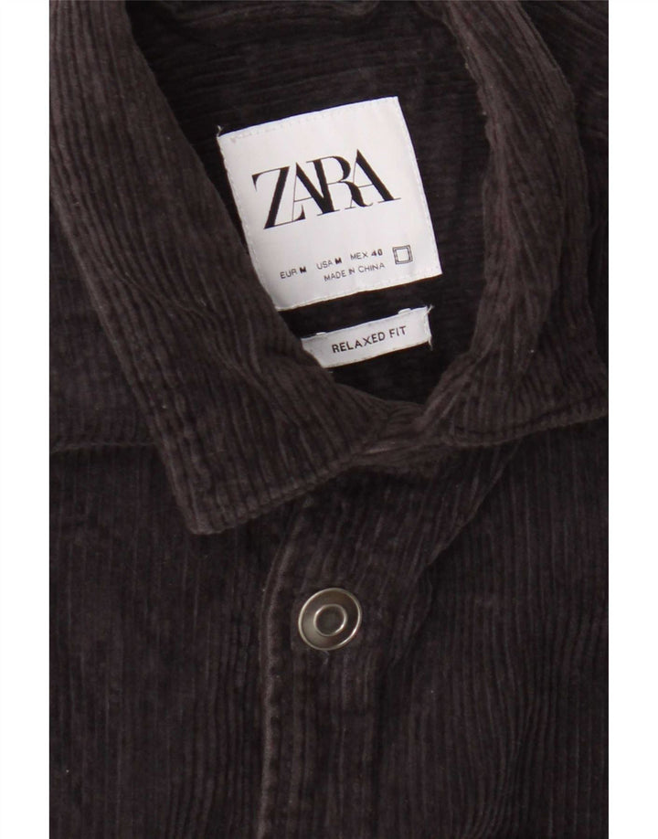 Zara Herren Relaxed Fit Cordhemd Mittelblau