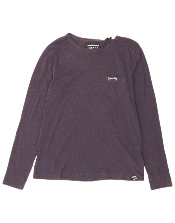 Superdry Damen Top Langarm UK 12 Medium Marineblau Baumwolle