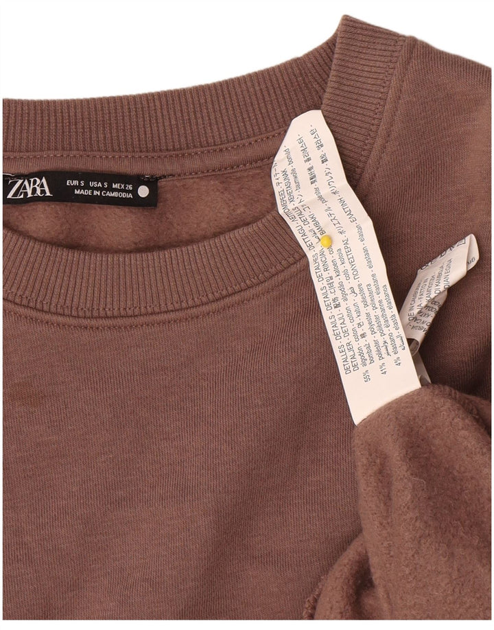 Zara Damen-Sweatshirt in Übergröße, Größe S, Braun, Baumwolle, UK 10