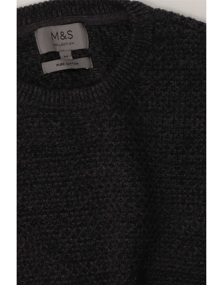 Marks & Spencer Herren-Pullover mit Rundhalsausschnitt, mittelgraue Baumwolle