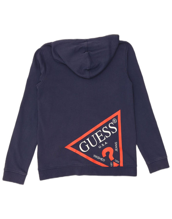 Guess Mädchen-Kapuzenpullover mit grafischem Reißverschluss, 11–12 Jahre, marineblaue Baumwolle
