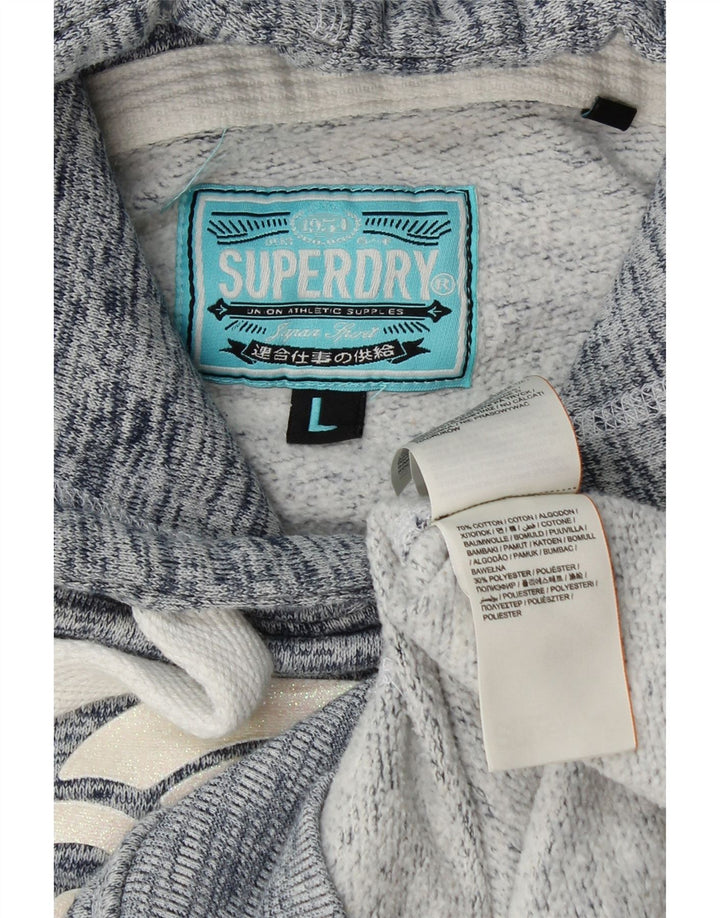 SUPERDRY Grafik-Hoodie-Pullover für Damen, UK 16, Größe L, marineblau gesprenkelte Baumwolle
