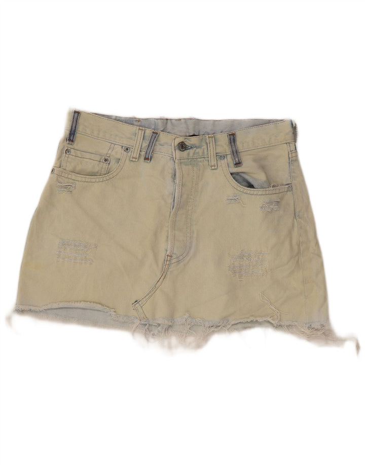LEVI'S Damen Distressed Mini Denim Rock W28 Mittelblaue Baumwolle