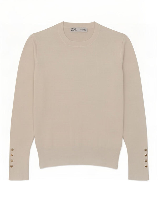 Zara Damen-Pullover mit Rundhalsausschnitt, UK 16, Größe L, weiße Viskose