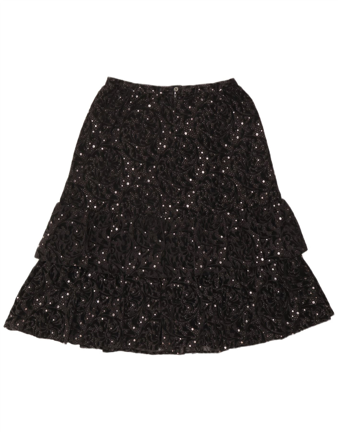 Vintage Damen Stufenrock IT 44 Medium W30 Schwarz Paisley Polyamid