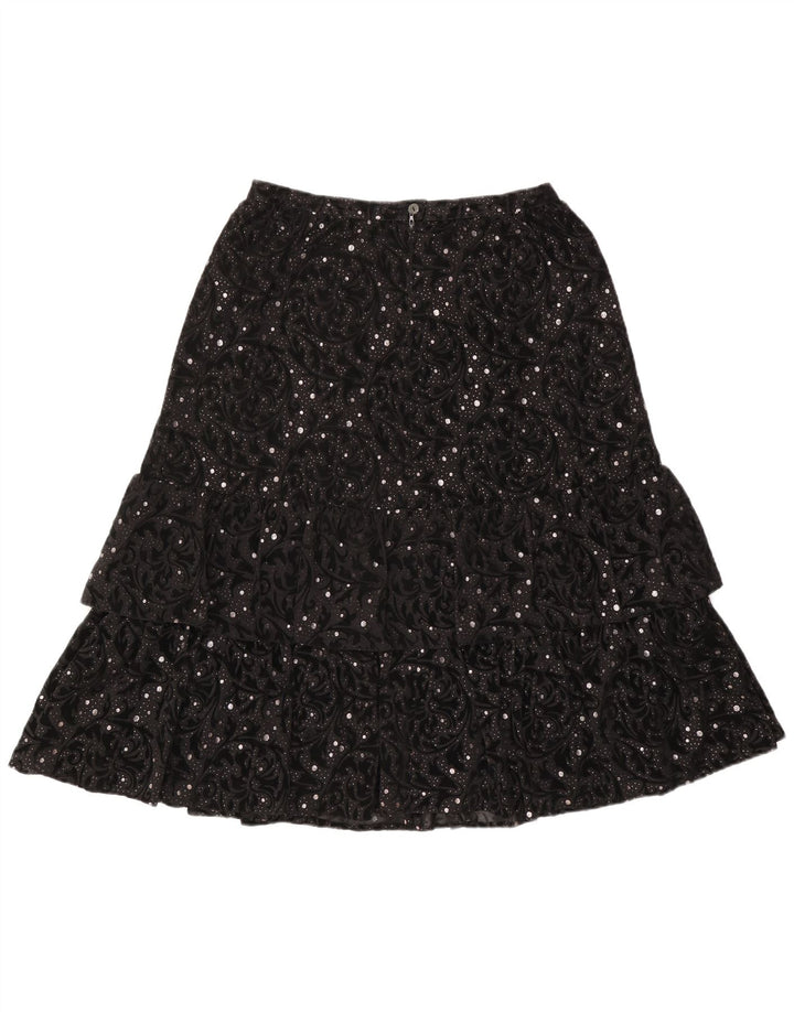 Vintage Damen Stufenrock IT 44 Medium W30 Schwarz Paisley Polyamid