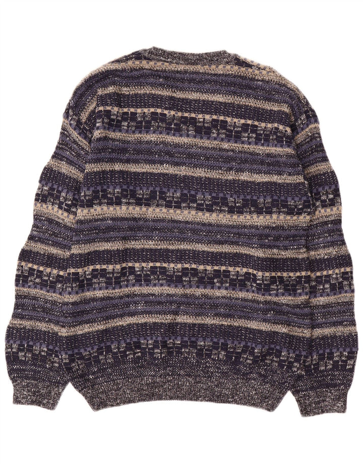 Rodes Herren-Pullover mit V-Ausschnitt, mittelgroß, marineblau, gestreift, Baumwolle