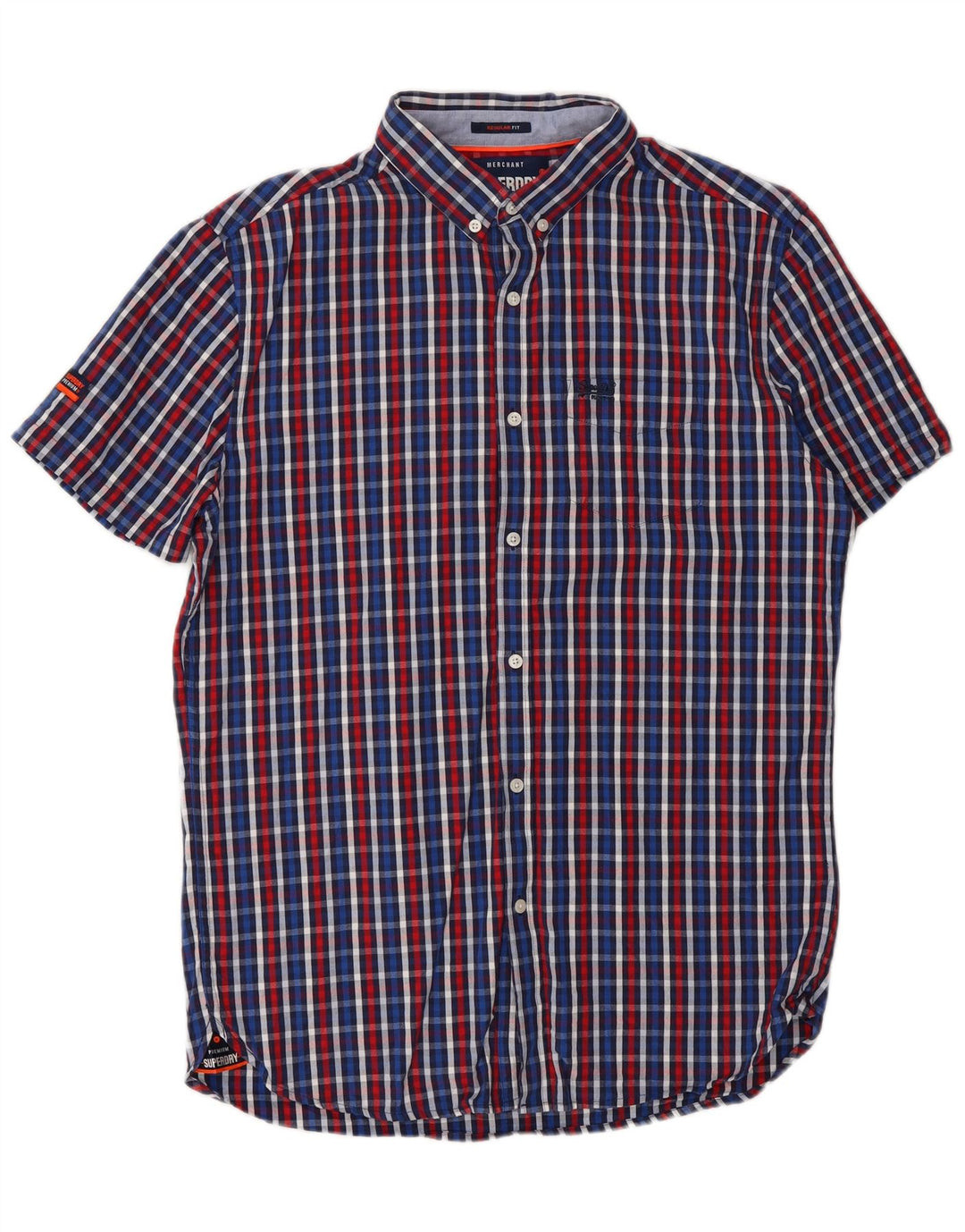 SUPERDRY Herren-Kurzarmhemd mit normaler Passform, mittelblau karierte Baumwolle