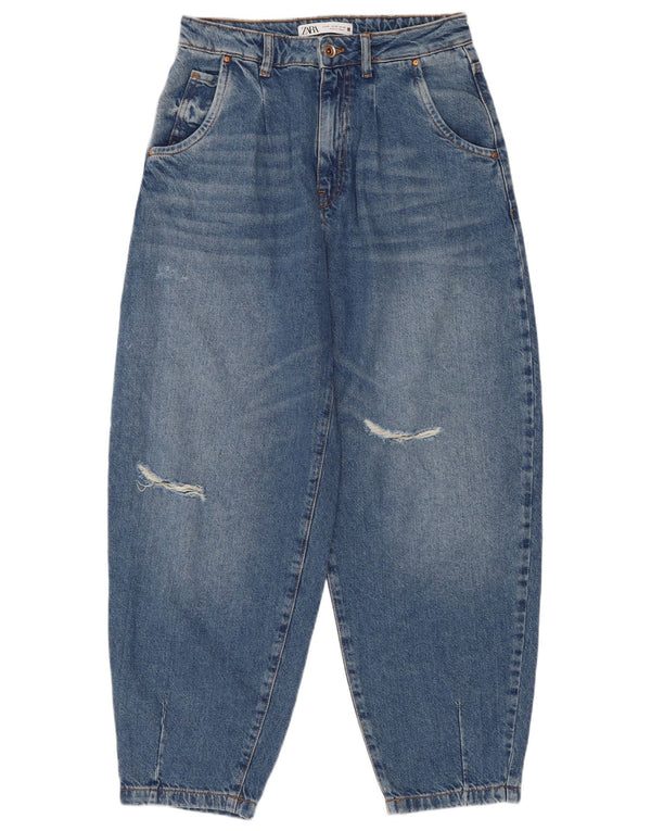 Zara Damen Balloon Distressed High Waist Jeans EU 36 XS W26 L26 Blau