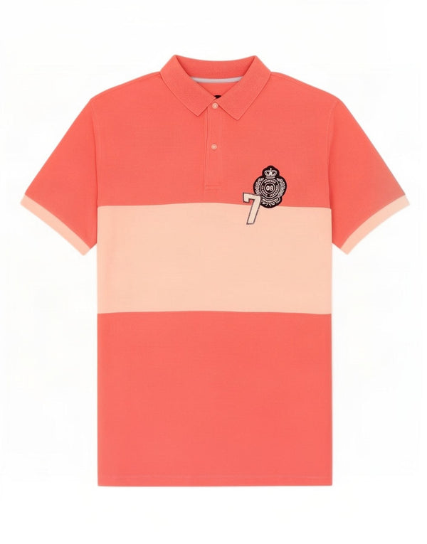 Massimo Dutti Herren Poloshirt XL Pink Colourblock Baumwolle