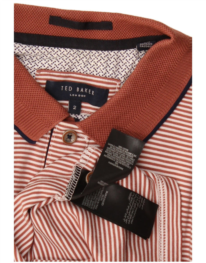 Ted Baker Herren-Poloshirt, Größe 2, klein, braun gestreift, Baumwolle