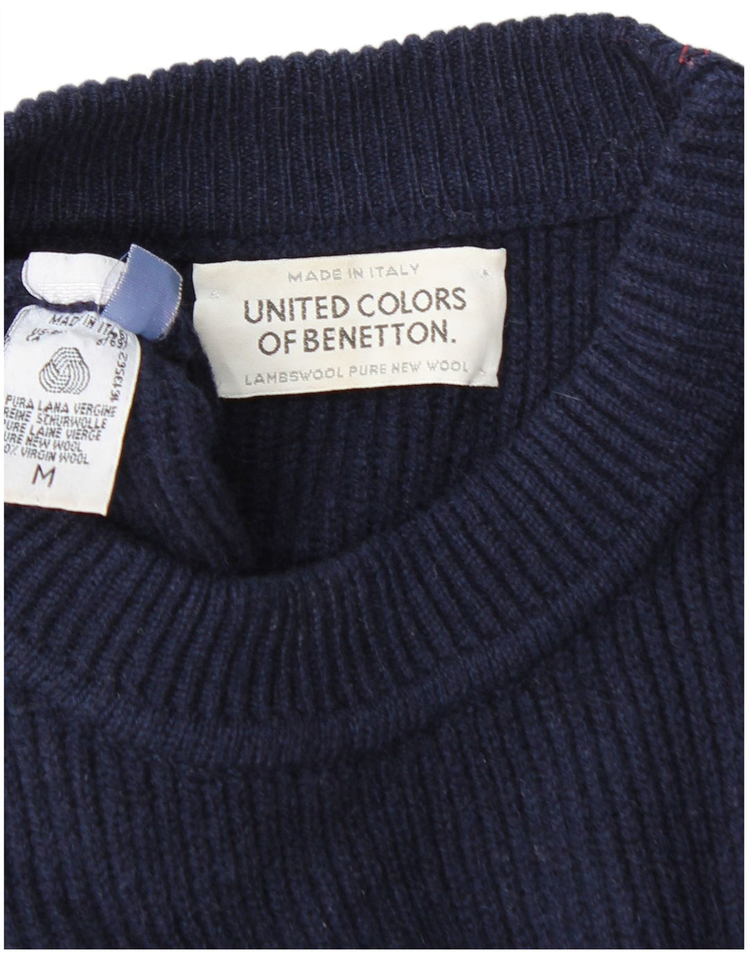 BENETTON Herren-Pullover mit Rundhalsausschnitt, mittlere marineblaue Schurwolle