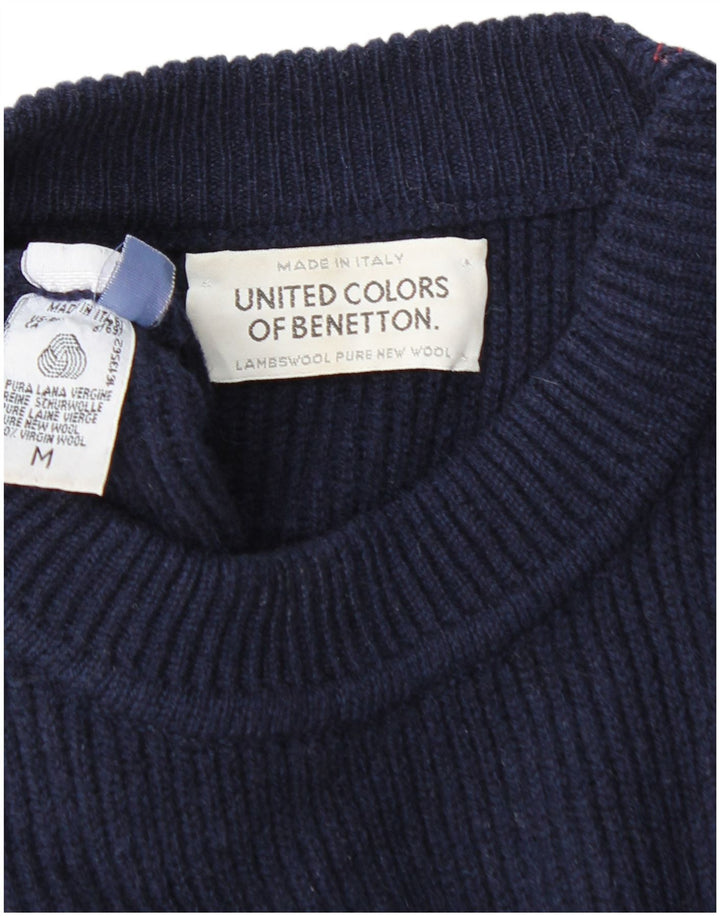 BENETTON Herren-Pullover mit Rundhalsausschnitt, mittlere marineblaue Schurwolle