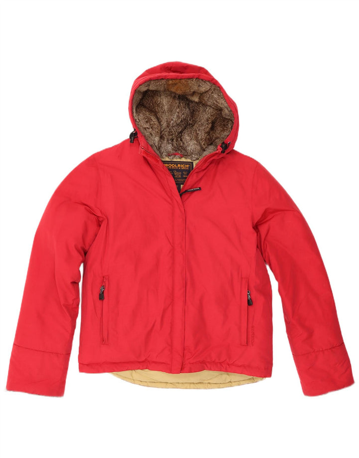 Woolrich Wattierte Damenjacke mit Kapuze, UK 16, Größe L, Rot, Baumwolle