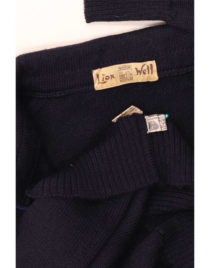 Vintage Mens Full Zip Cardigan Sweater Large Navy Blue Wool