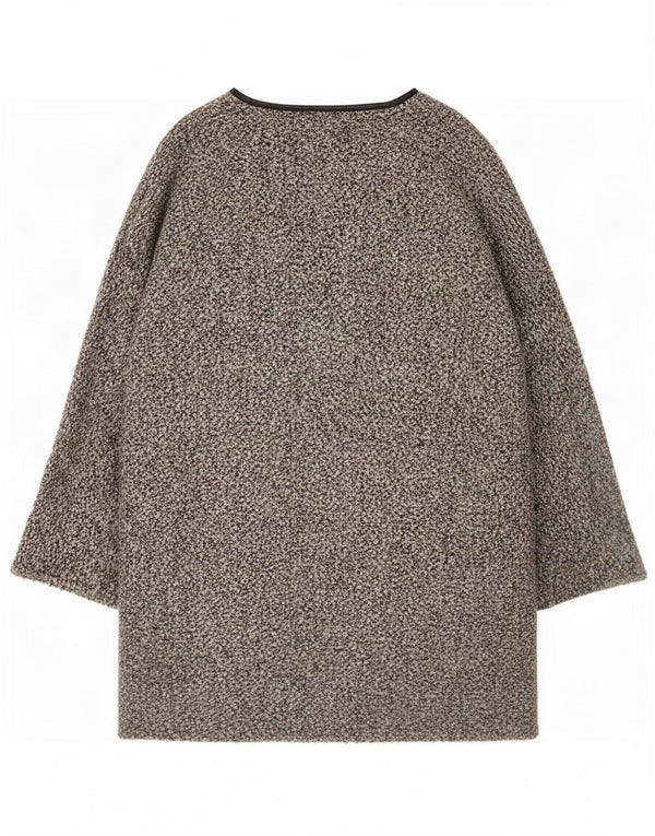 Zara Damen Longline Open Cardigan Pullover UK 16 Large Grau meliert Acryl