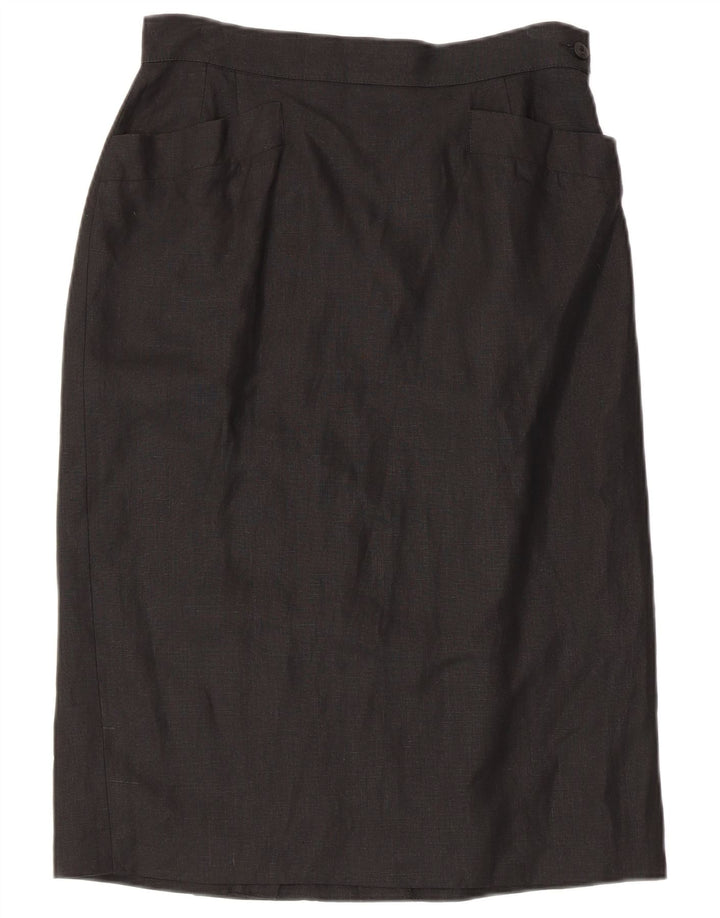 MISSONI Damen Midirock UK 16 Large Schwarz Leinen