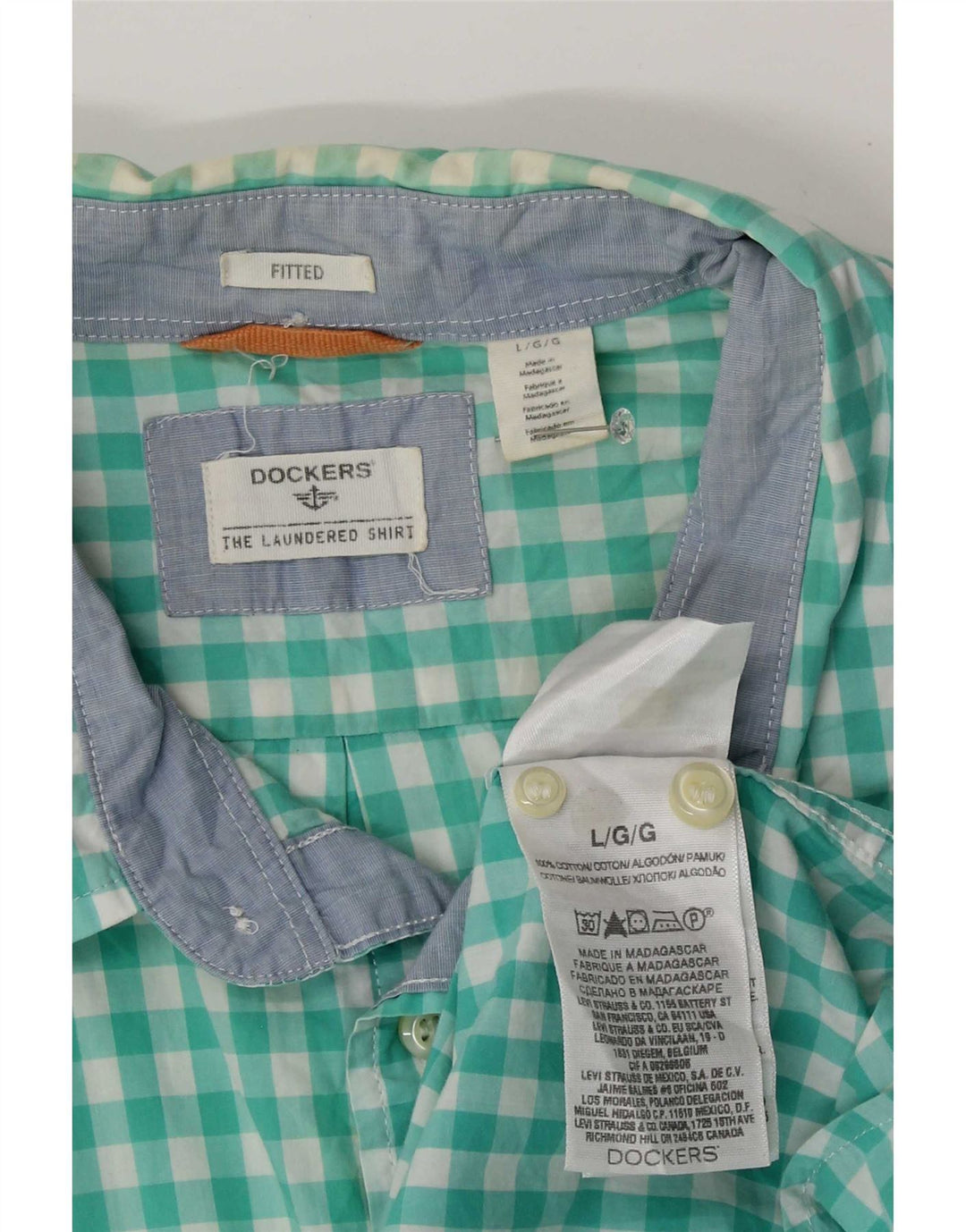 Dockers Herren-Hemd, tailliert, groß, blau, Gingham-Baumwolle