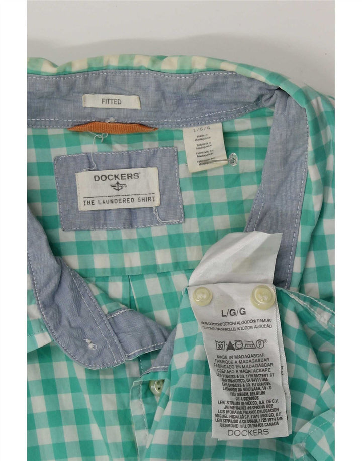 Dockers Herren-Hemd, tailliert, groß, blau, Gingham-Baumwolle