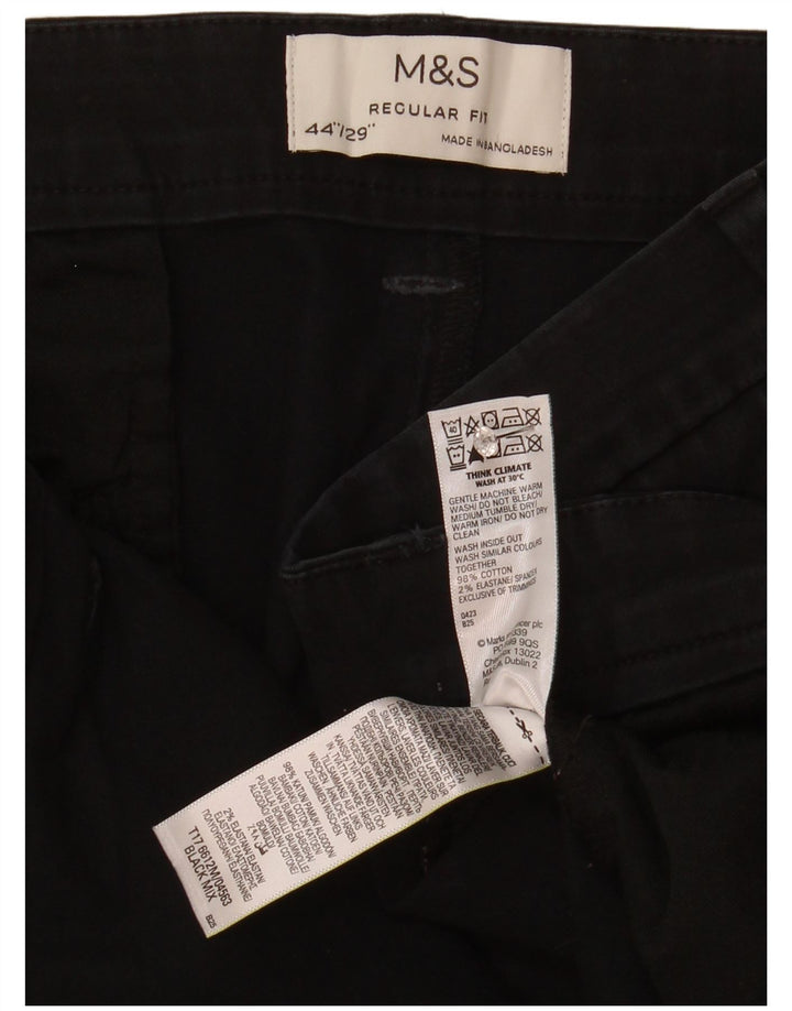 Marks & Spencer Herren-Hose in normaler Passform, kurz geschnitten, W44, L25, schwarze Baumwolle