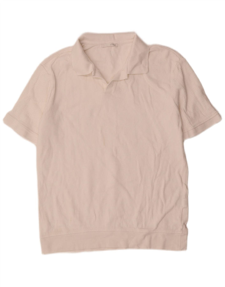 Zara Herren-Poloshirt, mittelweiß, gestreift, Baumwolle