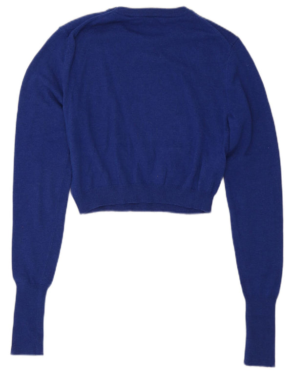 Zara Damen Crop Crew Neck Pullover Pullover UK 12 Mittelblau