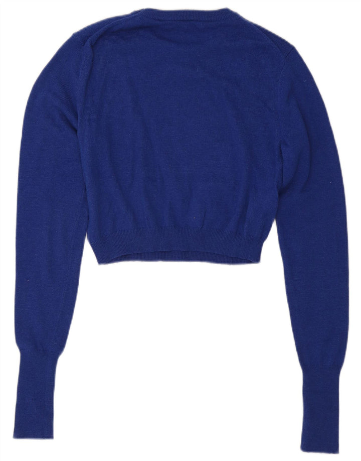 Zara Damen Crop Crew Neck Pullover Pullover UK 12 Mittelblau